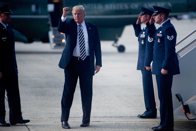 President Donald Trump arrives at Andrews Air Force Base in Maryland on August 31, 2018.